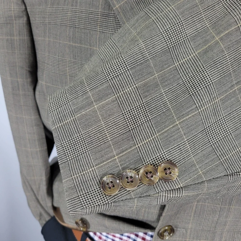 Lauren Ralph Lauren Men's Sport Coat Blazer Three Button Brown‎ Plaid Wool 46R